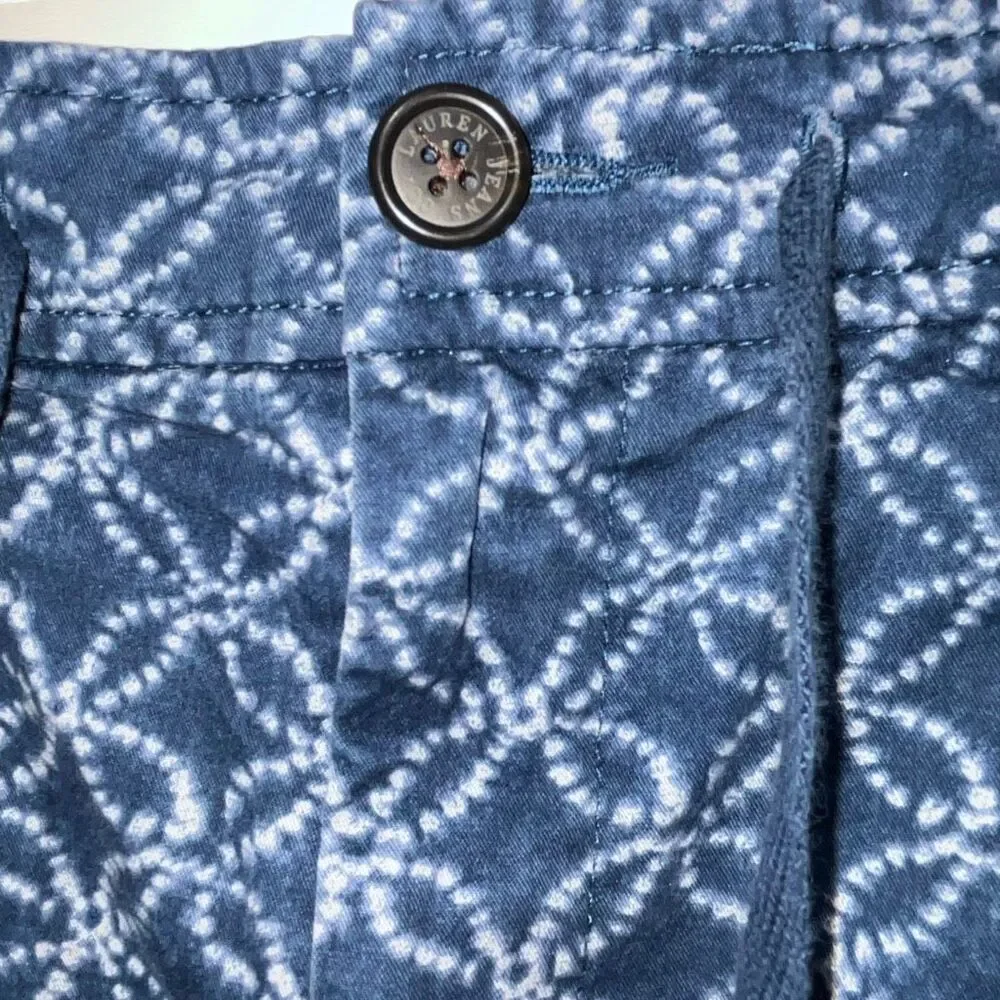 Lauren Jeans Co. Women's Blue‎ Geometric Drawstring Cotton Casual Shorts Size 8